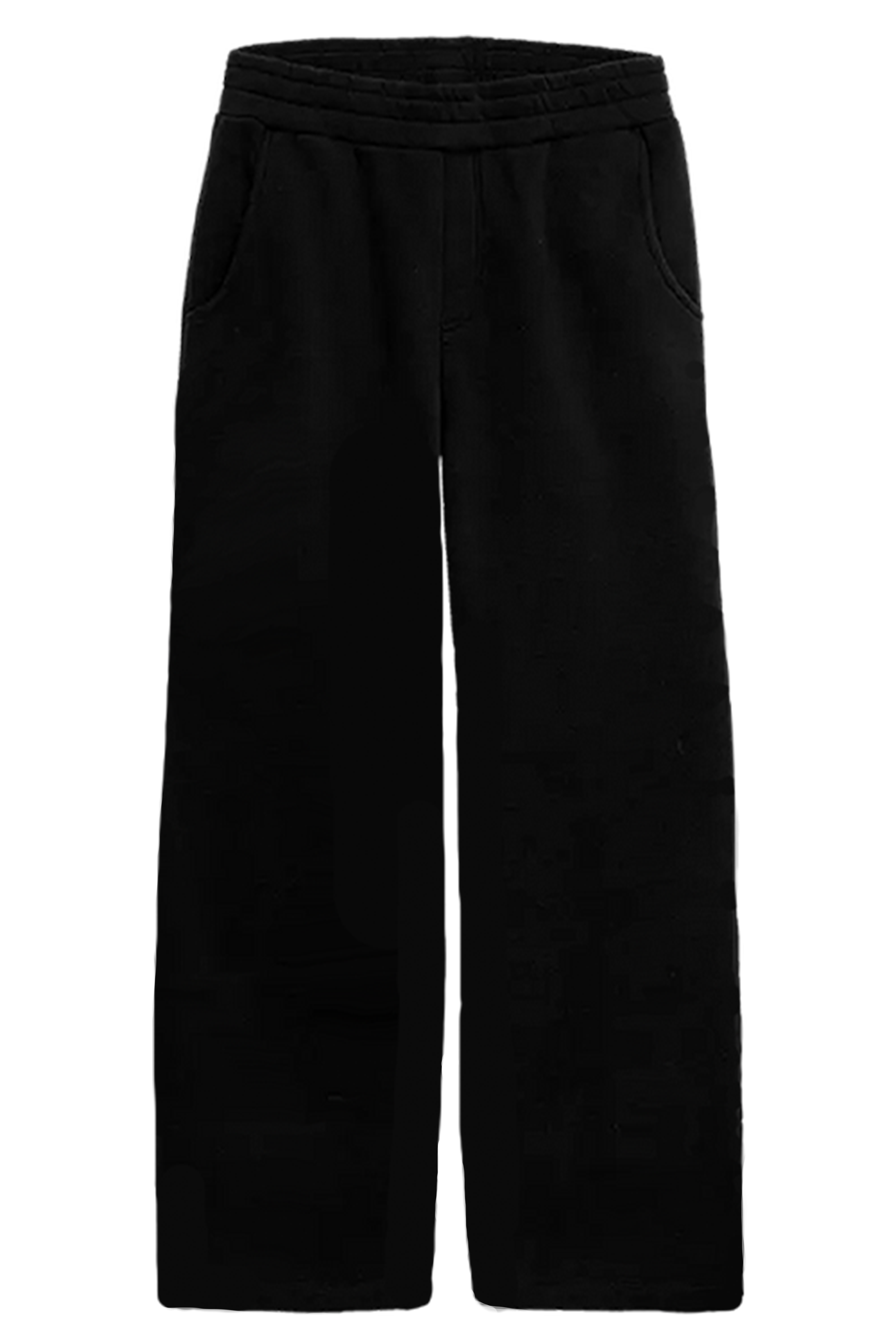 front view of a black jogger blank with open leg and oversized fit that is made in Europe