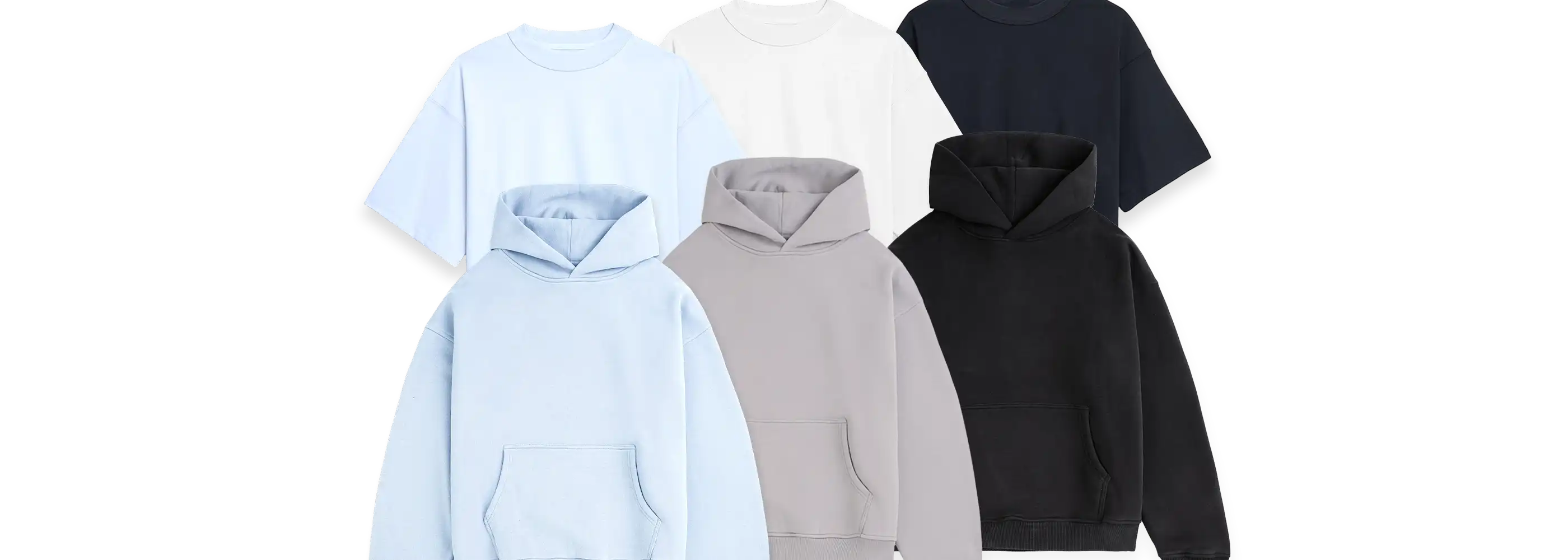 Oversized Blank tshirts and hoodies in black, white, babyblue and grey