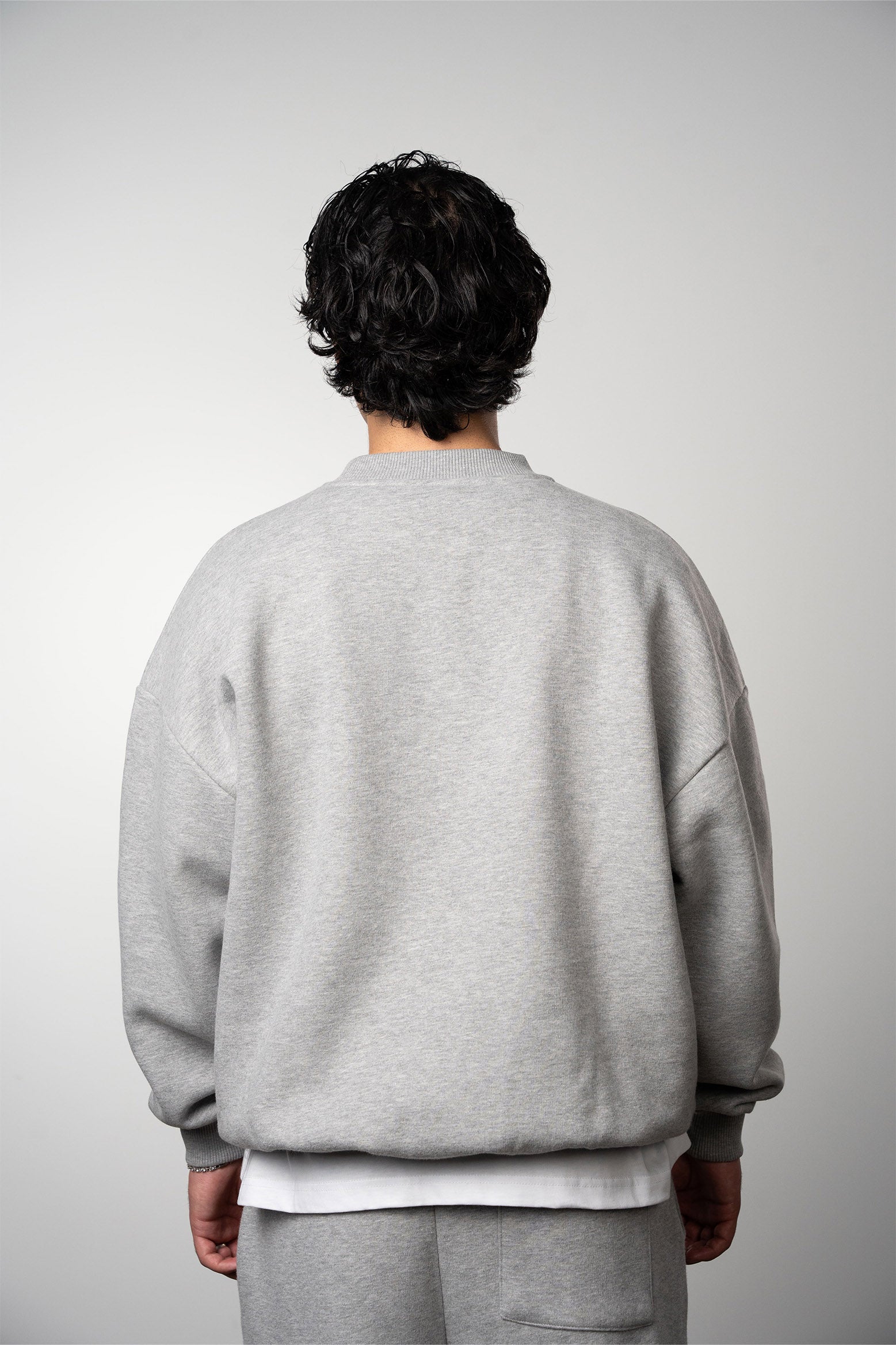 Back view of grey sweater blank from Lemuta