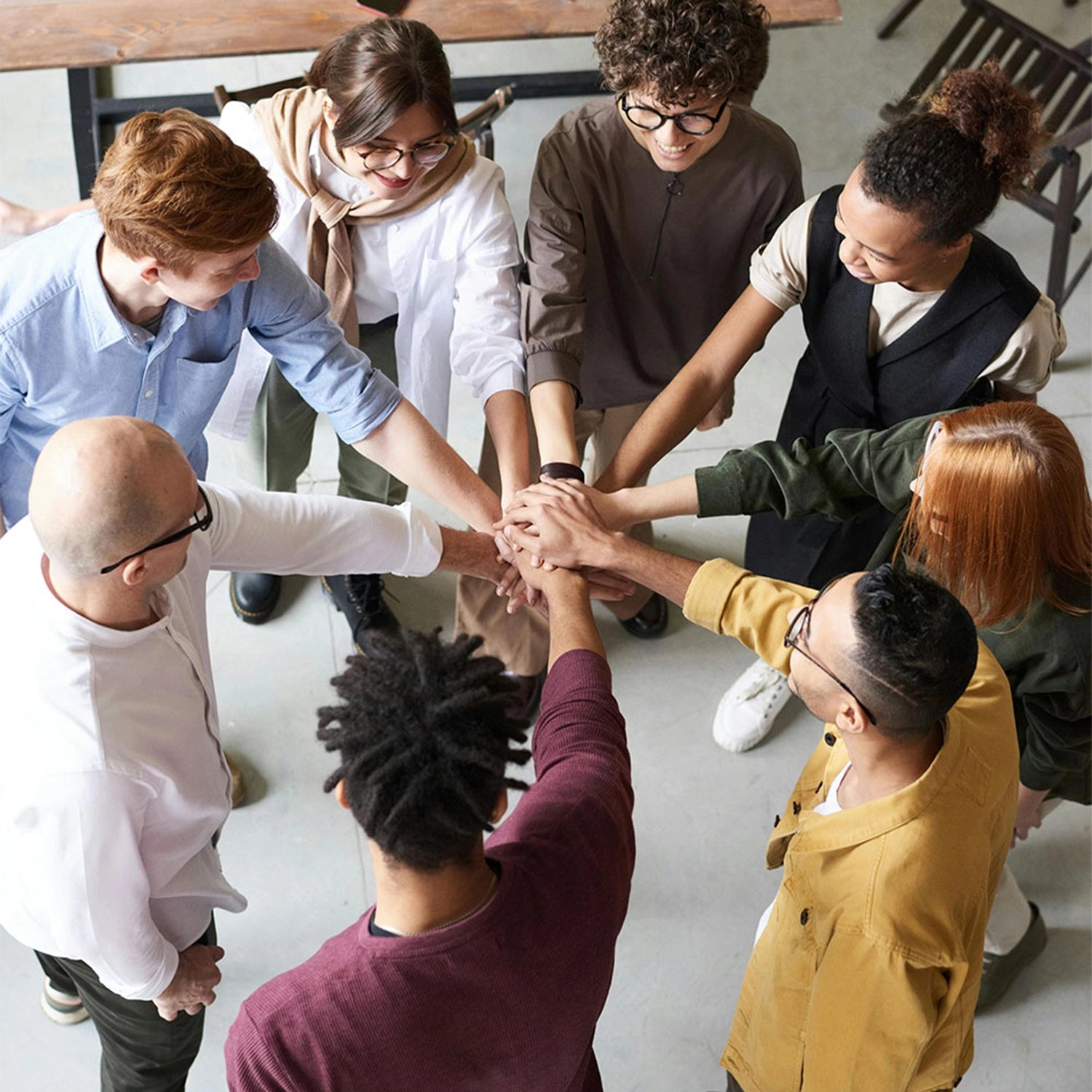 Workwear clothes worn by a group of team colleagues