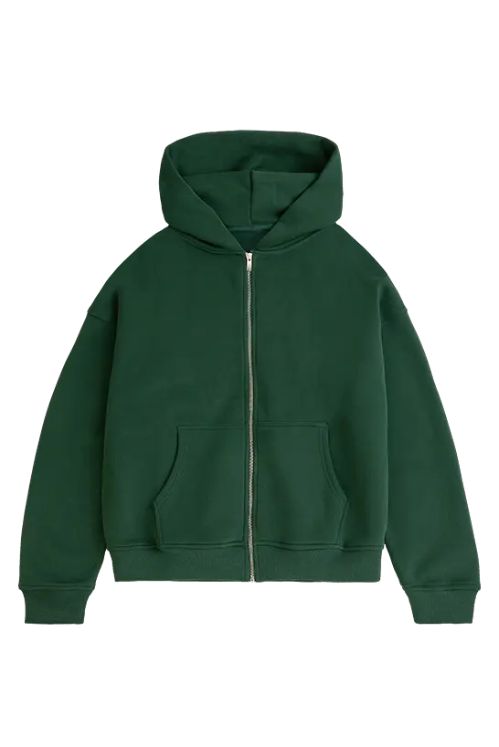 premium blank zipper in dark green with oversized fit made of 80% cotton 20% polyester