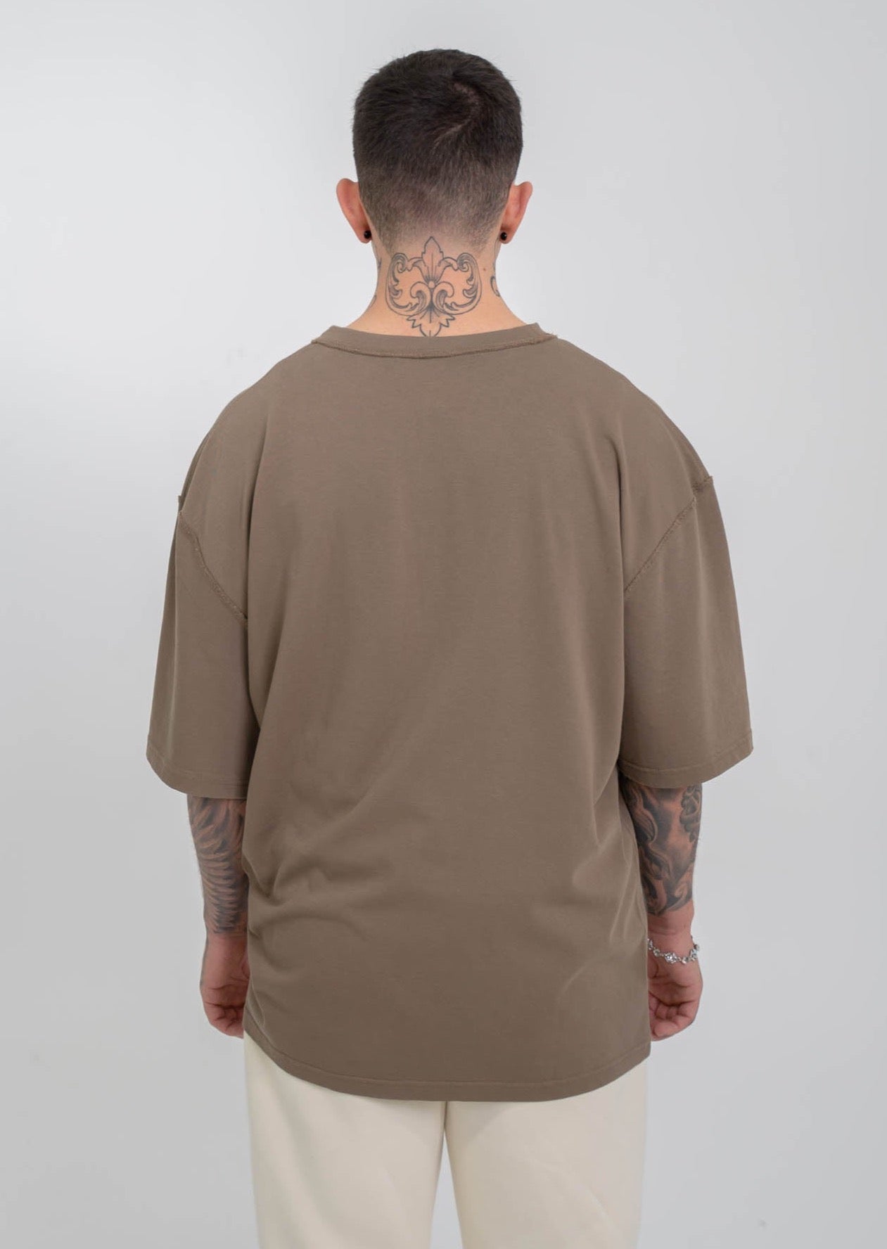 Back view of brown blank tee