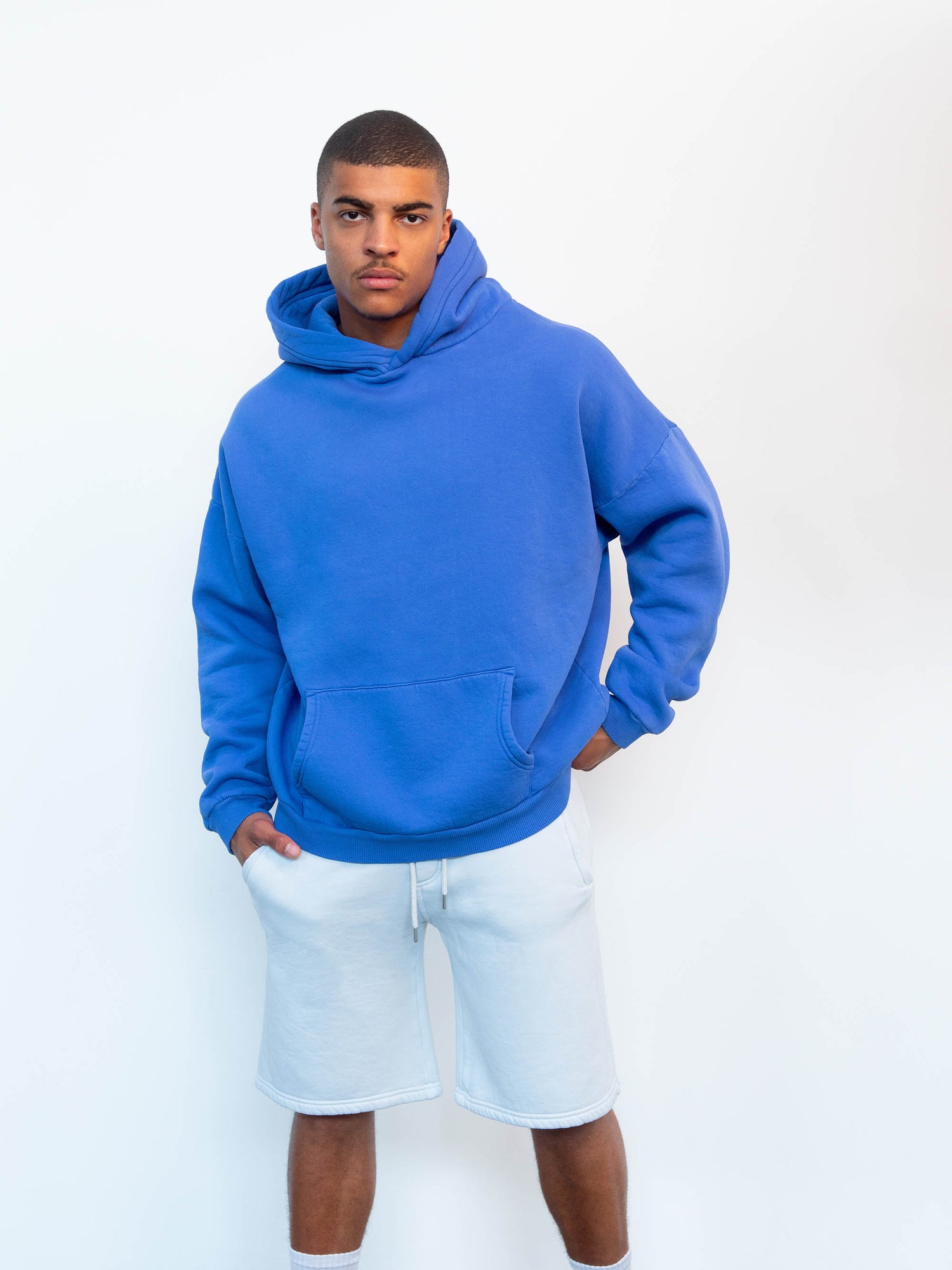 Streetwear Blank, HOODIE WASHED COBALT BLUE